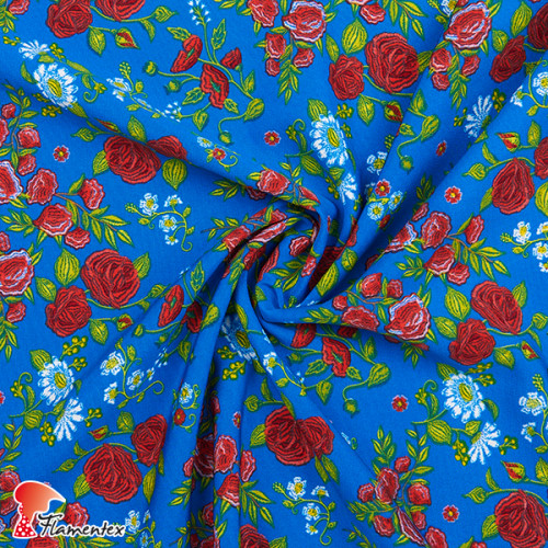 Tela de crespón con mucha caída, para trajes de flamenca. Estampado de flores.