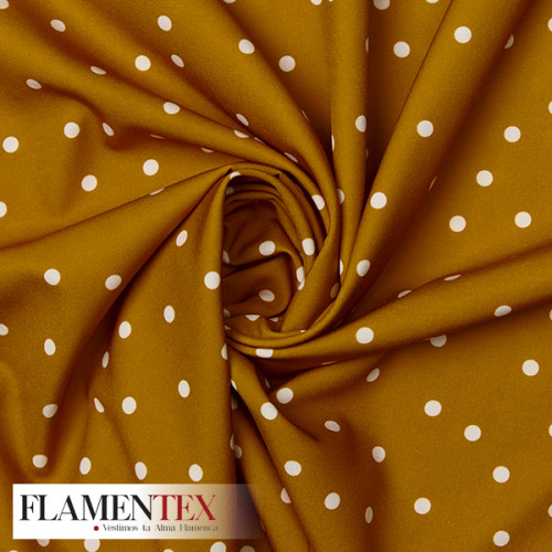 Tejido de crespón con algo de elástano y estampado lunares de 0,50 cm.
