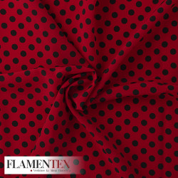 Crespón con mucha caída, perfecta para trajes de flamenca. Estampado de lunares de 0,80 cms.