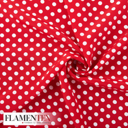 Crespón con mucha caída, perfecta para trajes de flamenca. Estampado de lunares de 0,80 cms.