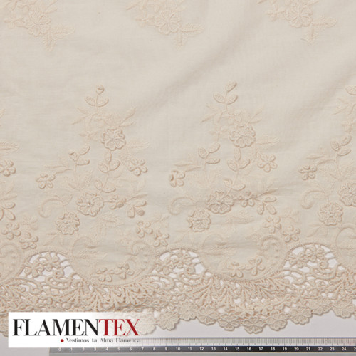 Tejido de bordado de algodón acabado con puntilla en los dos extremos.