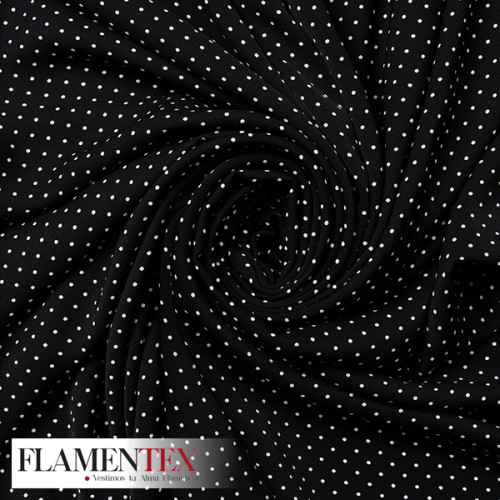 Tejido de crespón suave con elastano. Estampado de lunares de 2,00 mm.