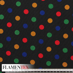Tejido suave con elastano. Estampado de lunares de colores de 1,50 cm.