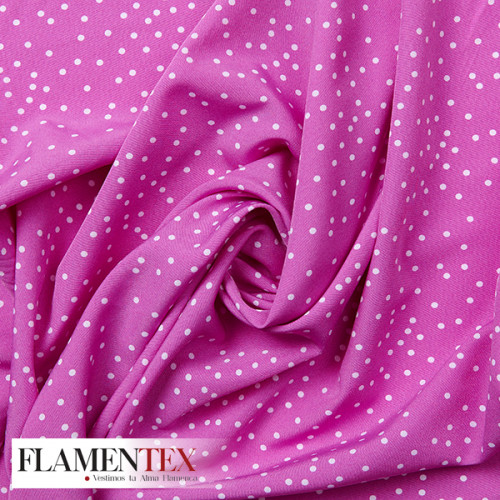 Tejido suave con caída y estampado de lunares pequeños desordenados de 0,30 cm.