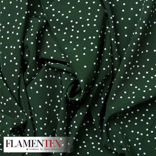Tejido suave con caída y estampado de lunares pequeños desordenados de 0,30 cm.