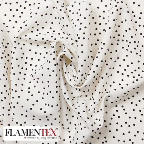 Tejido suave con caída y estampado de lunares pequeños desordenados de 0,30 cm.