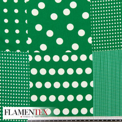 Tejido tipo georgette estampado de lunares con diferentes tamaños de lunares haciendo cuadros.