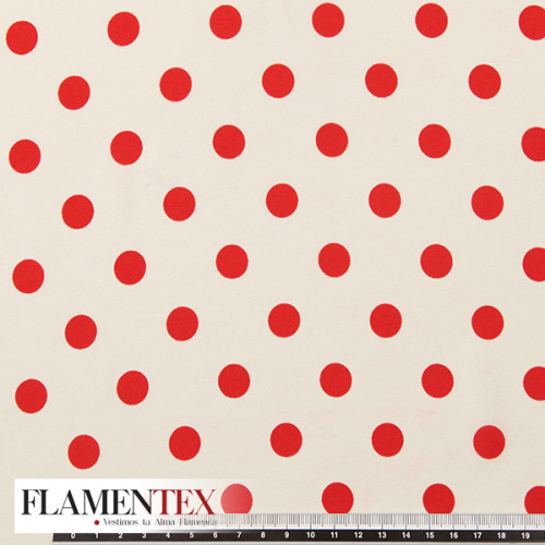 Tejido tipo georgette un poco más tupido y algo elástico. Estampado de lunares de 1,50 cm.