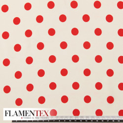 Tejido tipo georgette un poco más tupido y algo elástico. Estampado de lunares de 1,50 cm.