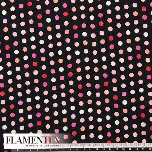 Tejido tipo georgette un poco más tupido y algo elástico. Estampado de lunares 0,70 cm.