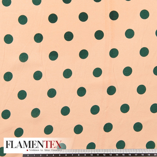 Tejido tipo georgette. Estampado de lunares de 1,50 cm.