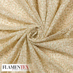 Tejido de plumeti con rayas de vainica. Estampado de flores.