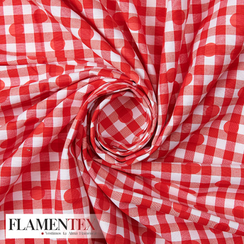 Tejido de Vichy 10 mm. estampado de lunares de 1,50 cms. aprox.