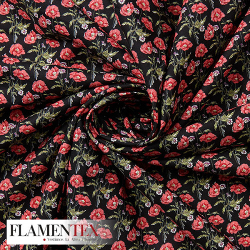 Tejido de popelín de algodón suave estampado con florecitas.