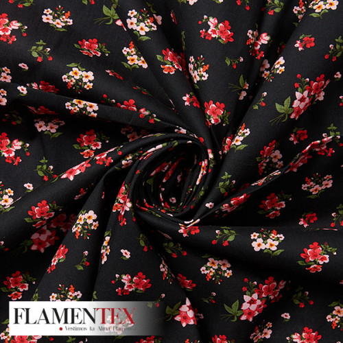 Tejido de popelín de algodón suave estampado con florecitas.