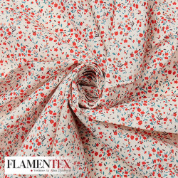 Tejido de popelín de algodón suave estampado con florecitas.
