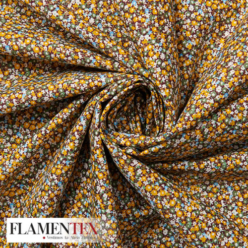 Tejido de popelín de algodón suave estampado con florecitas.