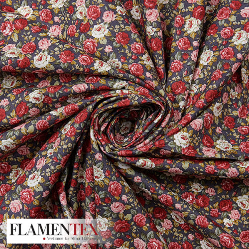 Tejido de popelín de algodón suave estampado con florecitas.