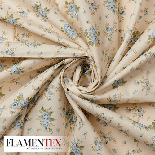 Tejido de popelín de algodón suave estampado con florecitas.