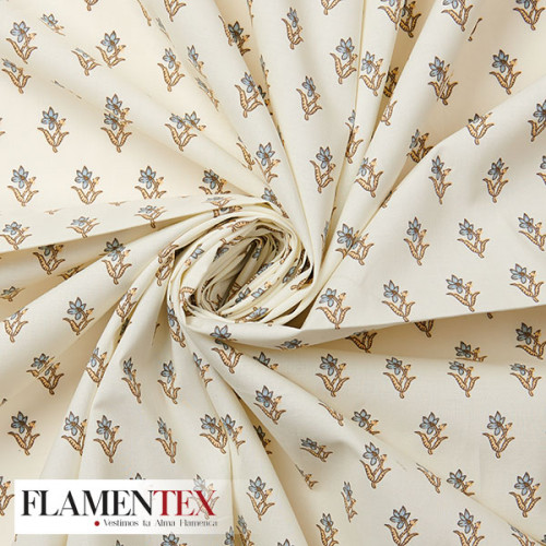 Tejido de popelín de algodón suave estampado con florecitas.