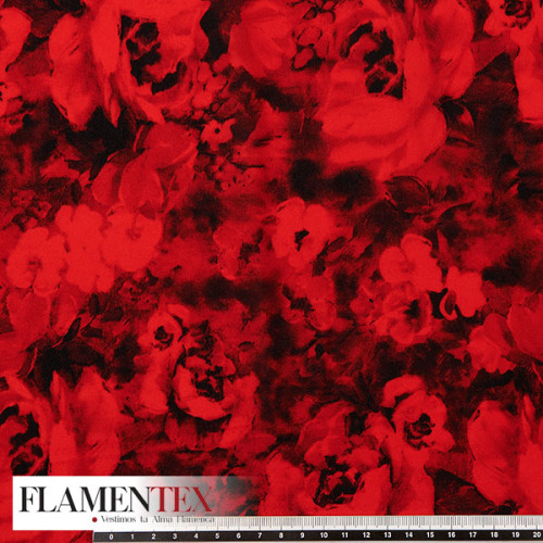 Tejido tipo georgette un poco más tupido y algo elástico, estampado rosas.