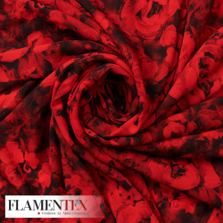Tejido tipo georgette un poco más tupido y algo elástico, estampado rosas.