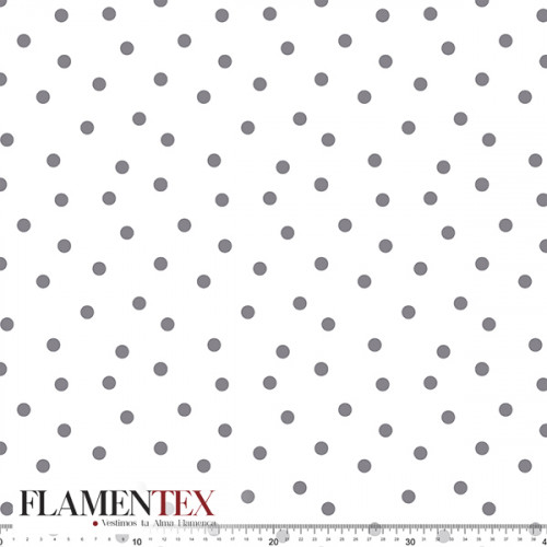 Tejido de apariencia de lino con algo de elasticidad. Estampado de lunar de 1 cm.