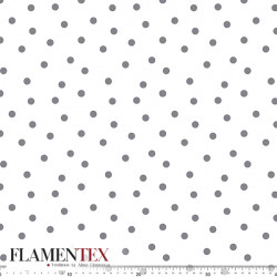 Tejido de apariencia de lino con algo de elasticidad. Estampado de lunar de 1 cm.