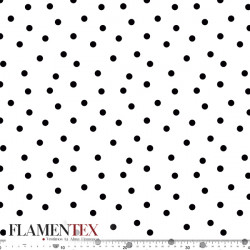 Tejido de apariencia de lino con algo de elasticidad. Estampado de lunar de 1 cm.
