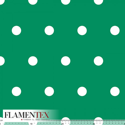 Tejido de apariencia de lino, con algo de elasticidad. Estampado de lunares de 3,00 cms.