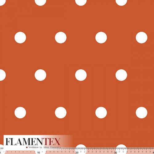 Tejido de apariencia de lino, con algo de elasticidad. Estampado de lunares de 3,00 cms.