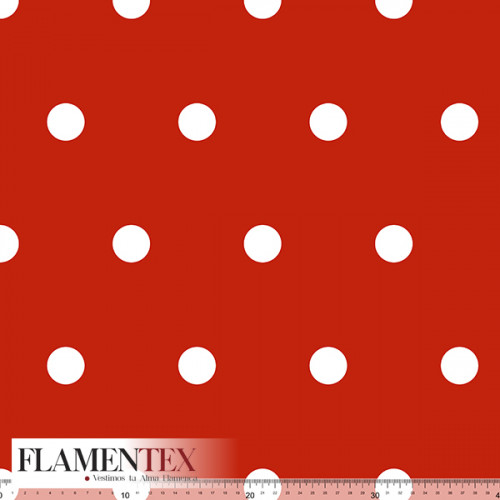 Tejido de apariencia de lino, con algo de elasticidad. Estampado de lunares de 3,00 cms.