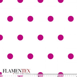 Tejido de apariencia de lino, con algo de elasticidad. Estampado de lunares de 3,00 cms.