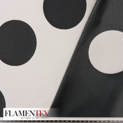 Tejido de Jacquard doble cara. con lunares de 10 cm.