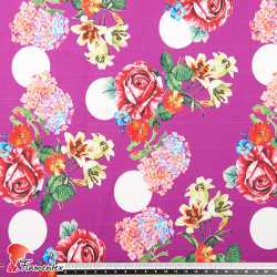 GUAJIRA. Soft techno-peach bi-elastic fabric, with floral and polka dot (4 cm) print.