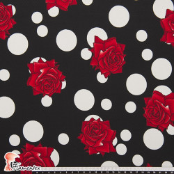 NATASHA. Drape crêpe fabric. Normally used for flamenco dresses. Irregular polka dots and roses print.