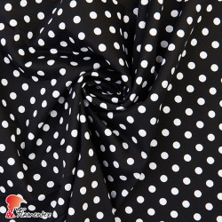 JENNY. Elastic satin for tight flamenco dresses. Polka dot print 9 mm.