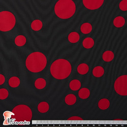 NATASHA TOPO IRREGULAR GR. Drape crêpe fabric. Normally used for flamenco dresses. Irregular polka dot.